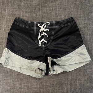 Ocean Pacific OP Vintage Y2K Board Shorts Lace-Up Surf Swim Black Gray Size 11